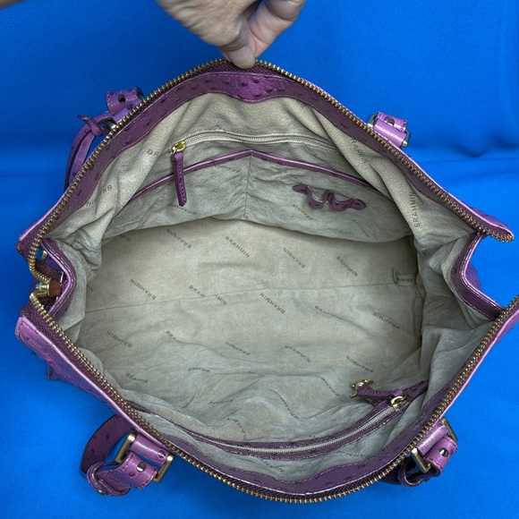 BRAHMIN LARGE TORI TOTE FIG NORMANDY OSTRICH EMBOSSED LEATHER PURPLE TYPE COLOR